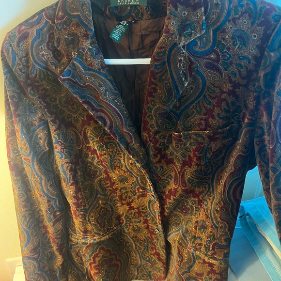 Lauren Ralph Lauren Velvet Paisley Jacket Blazer - Picture 2 of 6